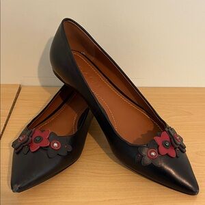 Coach Black and Red Floral Embellished Flats